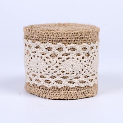 China Natural Viable Burlap Cotton Lace Ribbon Wedding Gift Wrap Decorative Webbing 5cm*2m for sale