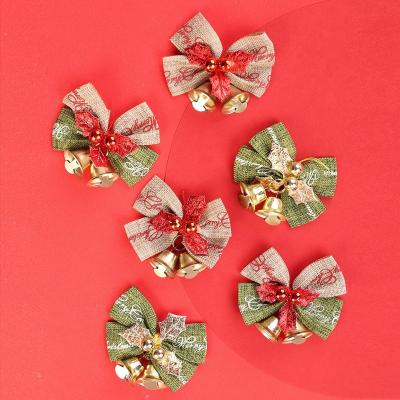 China UNDETERMINED Jute Burlap Christmas Red Green Bow with Small Bell for DIY Craft and Christmas Tree Decoration for sale