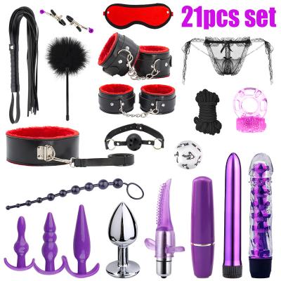 China SM Sexy Fun Amazon Hot sale 21 pieces set SMPU Leather Fetish Sex for Couple Slaves Bondage bdsm Kit Sex Set Accessories for sale