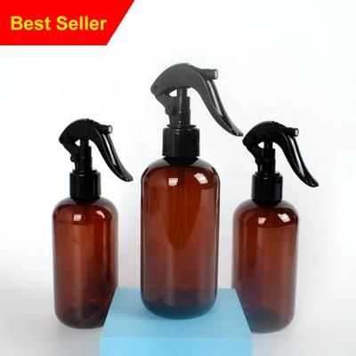 China Wholesale Cosmetic 250ml Amber Plastic Bottles 8oz Boston Round Plastic Bottles With Trigger Pump for sale