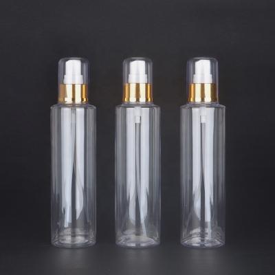 China Pet Cosmetic Plastic Shoulder Bottle 250ml 200ml Transparent Flat Pet Spray Bottle for sale