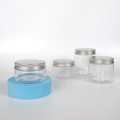 China Personal Clear Packaging 80ml 100ml 120ml 150ml 200ml 250ml PET Skin Care Perfume Jar Plastic Container With Aluminum Lid for sale