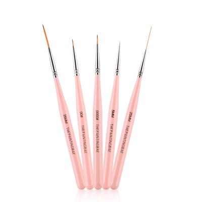 China Wholesale 5Pcs NAIL Synthetic UV Gel Nail Brush Set Nail Detailing Art Brush Pink Wood Handle Custom Coating for sale