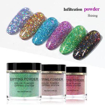 China 2021 Personal DIY Nail Art Hot Sale 10 Colors Nail Art Powder Glitter Nail Infiltration Powder Laser Nail Dipping Powder for sale