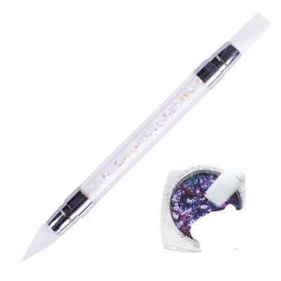 China Double Sided Main Handle Nail Art Pen Nail Art Dotting Tool With Crystal Daily Makeup Silicone Dot Drill for sale