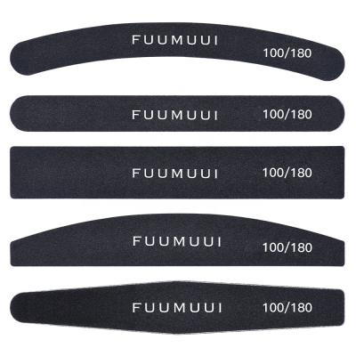 China The Finger Care and Black Emery Board Manicure Pedicure Salon Art FUUMUUI Factory Logo Double-Sided Nail File Custom Made 180 150 80 100 Grit Nails Professional for sale