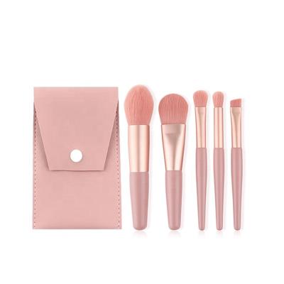 China Hot Selling Fuumuui LOGO Mini Wooden Women Makeup 5pcs Colorful Fan Brush Custom Nylon Makeup Brushes Cosmetic Set With Eyeshadow Brush for sale