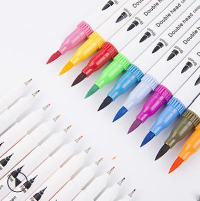 China Color Dual Headed Marker Pen Tools Kids Watercolor Hook Pen Soft Head Painting Stationeryset Set For Student Painting for sale