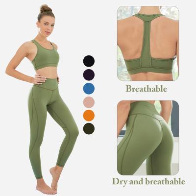 China Wholesale Breathable Green Workout Set Sports Bra And High Waist Legging Set Eco Friendly Yoga Suit For Woman for sale