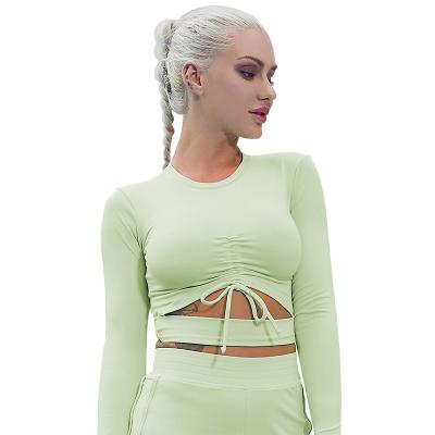 China 2022 Design Women Sports Breathable Custom Bra Top Drawstring Fit Long Sleeve Yoga Tops for sale