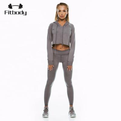 China Custom Breathable Sexy Gym Wear Streetwear Hoodie Women Fitness Hoodie Gym Tracksuit Yoga Tights Gaiters for sale