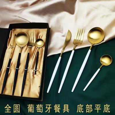 China 304 Stainless Steel Cutlery Viable Sanding Portuguese Coffee Stirring Spoon Hotel Style Steak Knife Fork Spoon Western Gift for sale