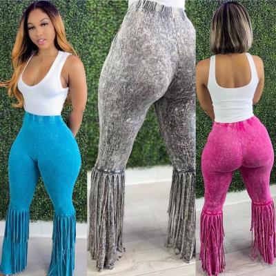 China New hot sellingEuramerican women's anti-pilling bottoms dye tying fashion match fringe stripe sexy pants for sale