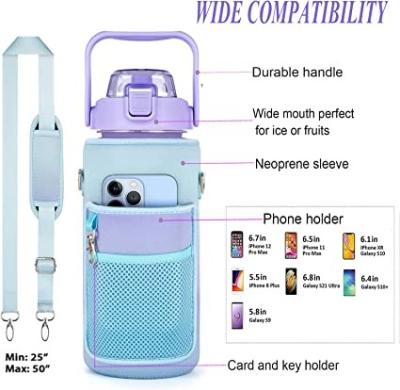 China Viable 2 Liter 64oz Tritan Personalized Half Gallon Water Bottle Motivational Plastic Leakproof Sleeve With Cell Phone Key Holder for sale