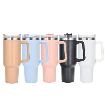 China Sustainable Hot Selling Stainless Steel Mug Multiple Colors Vacuum Insulated Handle 40oz Tumbler With Lid for sale