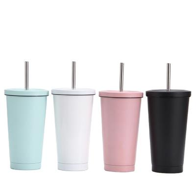 China Sustainable Stainless Steel Travel Mug Cup With Straw Portable Car Water Cup, Custom Double Wall Straw Drinking Tumbler 500ml 750ml for sale