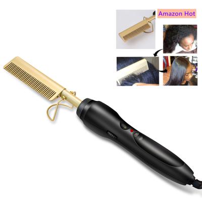 China Nondisposable Hair Straightener Black Electric Hot Brush Metal Comb Women Beauty Device for sale