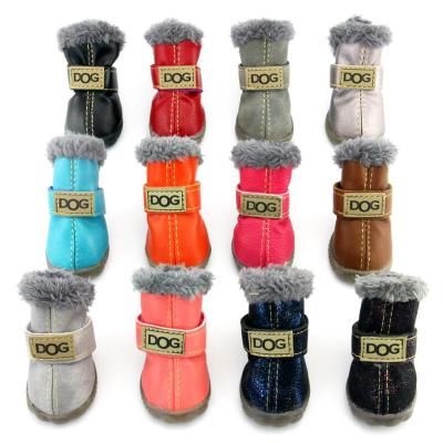 China Thick Viable Fabric Dog Boots Winter Keep Small Dog Warm Teddy Pet Snow Shoes Ladies Pu Print PU Boots Clothes for sale