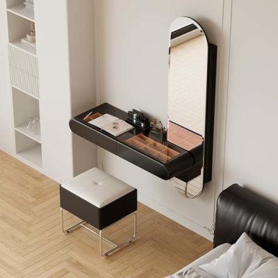 China Villa Bedroom Small Black Makeup Vanity Desk With Drawers And LED Lights for sale