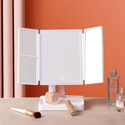 China Trifold vanity Lighted Magnifying Makeup Mirror Cosmetic ABS Plastic for sale