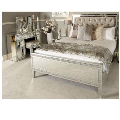 China Modern Gold Finish Velvet Revestido King Bed Queen Set de Muebles para Dormitorios 2021 en venta