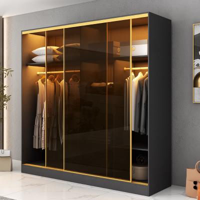 China Modern Bedroom Closet Armoire Wardrobe With Glass Sliding Doors for sale