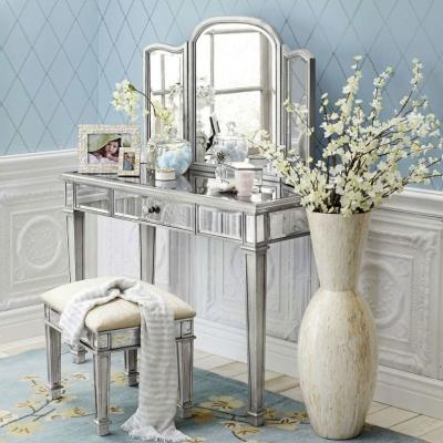 China Wooden Compact Dressing Table Corner Vanity Set Assembled for sale