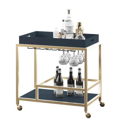 China Brass Wine Drink Bar Cart Restaurant Serving Trolley Customized for sale