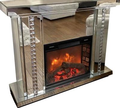 China Wooden Floating Crystal Electric Mirrored Furniture Fireplace Crushed Diamond for sale