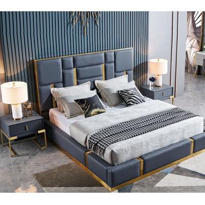 China Cama de cuero con tapicería de cuero moderno King Bedroom Sets en venta