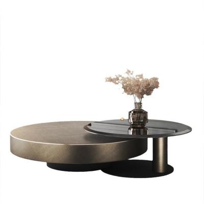 China 80X32 Stainless Steel Circle Round Glass Top Coffee Table Black Gold Base for sale