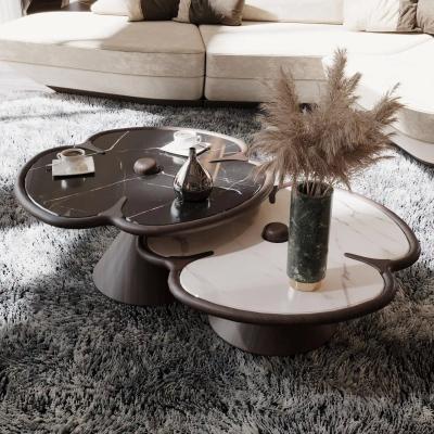 China Wooden Round Marble Center Table For Living Room Clover Design for sale