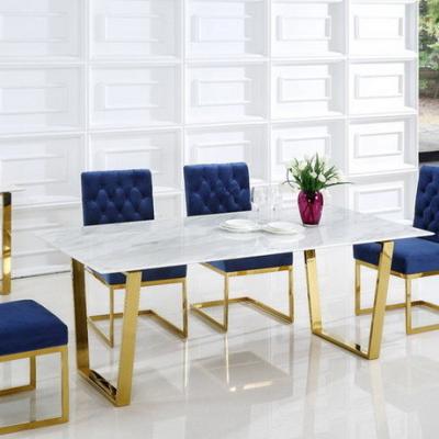 China White Contemporary Marble Dining Table Counter Height Stainless Steel Metal Legs for sale