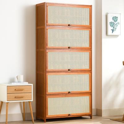 China Customized Slim Bamboo Wooden Shoe Cubby Storage Cabinet for sale