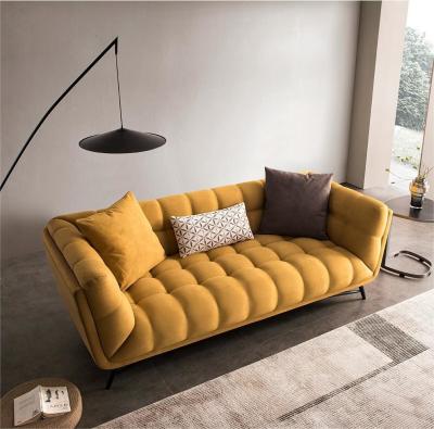 China Tufted Sectional Loveseat Sleeper Sofa Bed Pull Out Yellow Velvet for sale