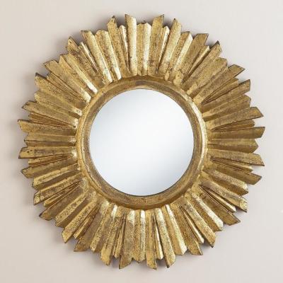 China Metal Frame Sunflower Round Wall Mirror 24 X 36 Antique Gold For Dressing Room for sale