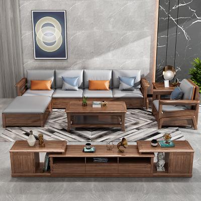 China Teak Solid Wooden 7 Seater Sofa Set Modular Lounge With Leather Upholstery for sale