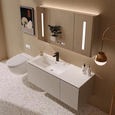 China OEM Makeup Wall Hung Sink Vanity LED Mirror With Resin Basin for sale