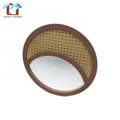 China 2022 Round Shape Traditional Rattan Frame Decorative Makeup Mirror Home Decor Around The Wall Mirror for sale