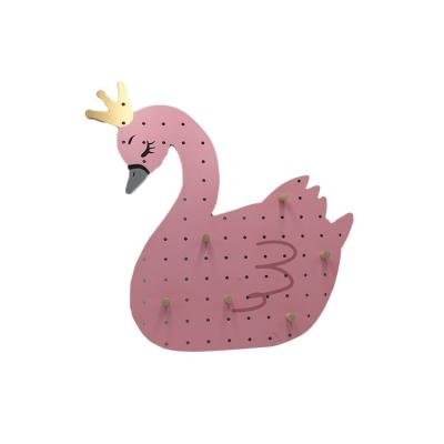 China New Arrival Swan Wall Hanging Wooden MDF Panel Cute Pink Pegboard Kids Girls Modern Cartoon Room Decoration MDF for sale