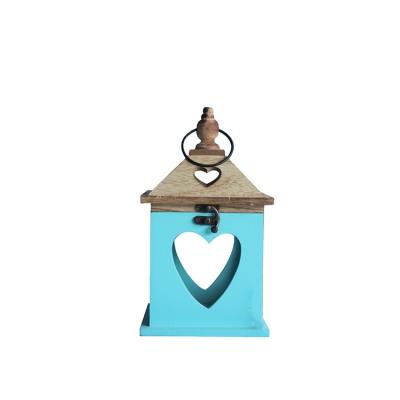 China Small Hollow Home Wooden Heart Decoration Wooden Bedroom Shape Blue Porta Velas Candle Holder With Stainless Steel Decoration for sale