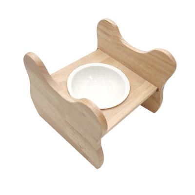 China Hot Selling High Quality Goods Cats And Pet Bowl Safe Ceramic Eco Friendly Pet Bowl Wooden Stand for sale