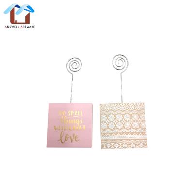 China Gift& High quality and new design decoration clip card holder ornament desktop wooden card holder for sale