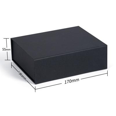 China Recycled Materials 350*240*120mm Simple Black Empty Rectangle Paper Boxes Magnetic Folding Cosmetic Package For Skin Care Products for sale