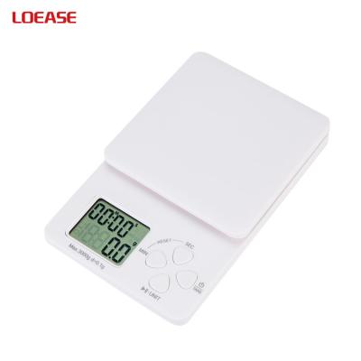 China Weight Measuring Electronic Slim Design ABS Plastic Drip Food Timer Count Through Digital Kitchen Timer Coffee Scale for sale