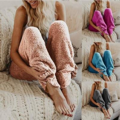 China W-S157A QUICK DRY Women's Sleep Loungewear Solid Color Fleece Winter Pants Warm Women's Sleepwear Long Pants for sale