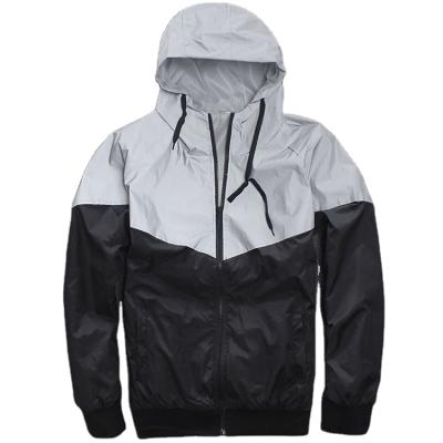 China Breathable Add Your Logo Outdoor Sport Reflective Windproof Hooded Jacket Running Cycling Glowing Night Shiny Zipper Hoodies Coat for sale