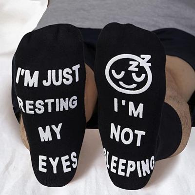 China W-S560A Anti-Slip Funny Letter Printing Novelty Socks I'm Not Sleeping I'm Just Resting My Eyes Men Socks for sale