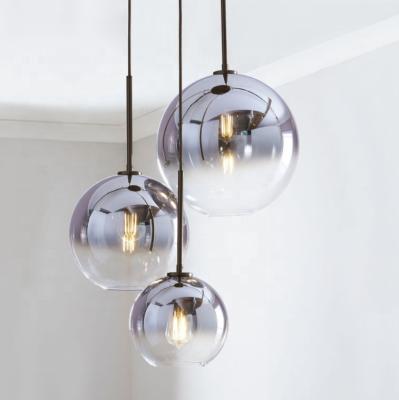 China Modern Home Decor Nordic E27 Bulb Glass Ball Indoor Lighting Amber Hanging Pendant Light For Living Room for sale