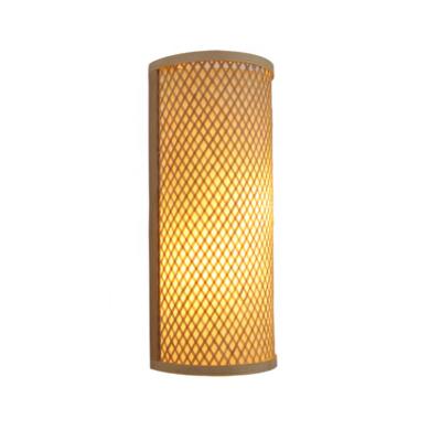 China Traditional antique classic half moon style handmade bamboo woven kitchen stage indoor corner wall lamp with E27 for sale